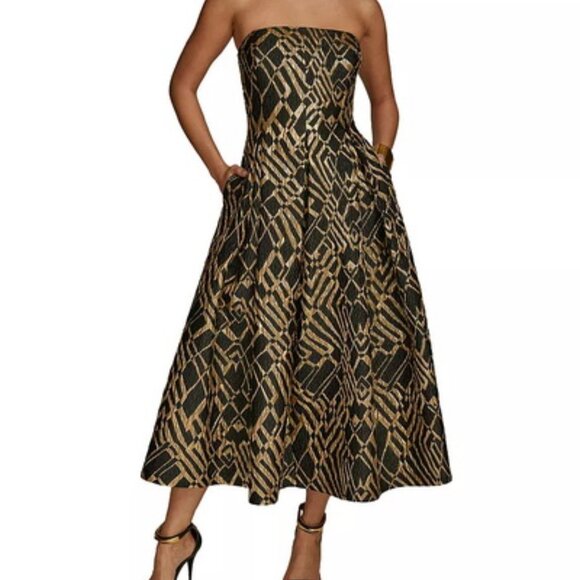 donna karan fit and flare cocktail dress Donna Karan New York Strapless Fit & Flare Midi Dress $289 Size 8 # 10A 3092 Blm